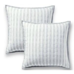 Serena & Lily Oceana Euro Pillow Sham Set 2 Pair Linen Blue & White Coastal